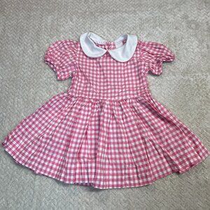 Vintage Kids‎ Pink White Gingham Print Dress with Peter Pan Collar